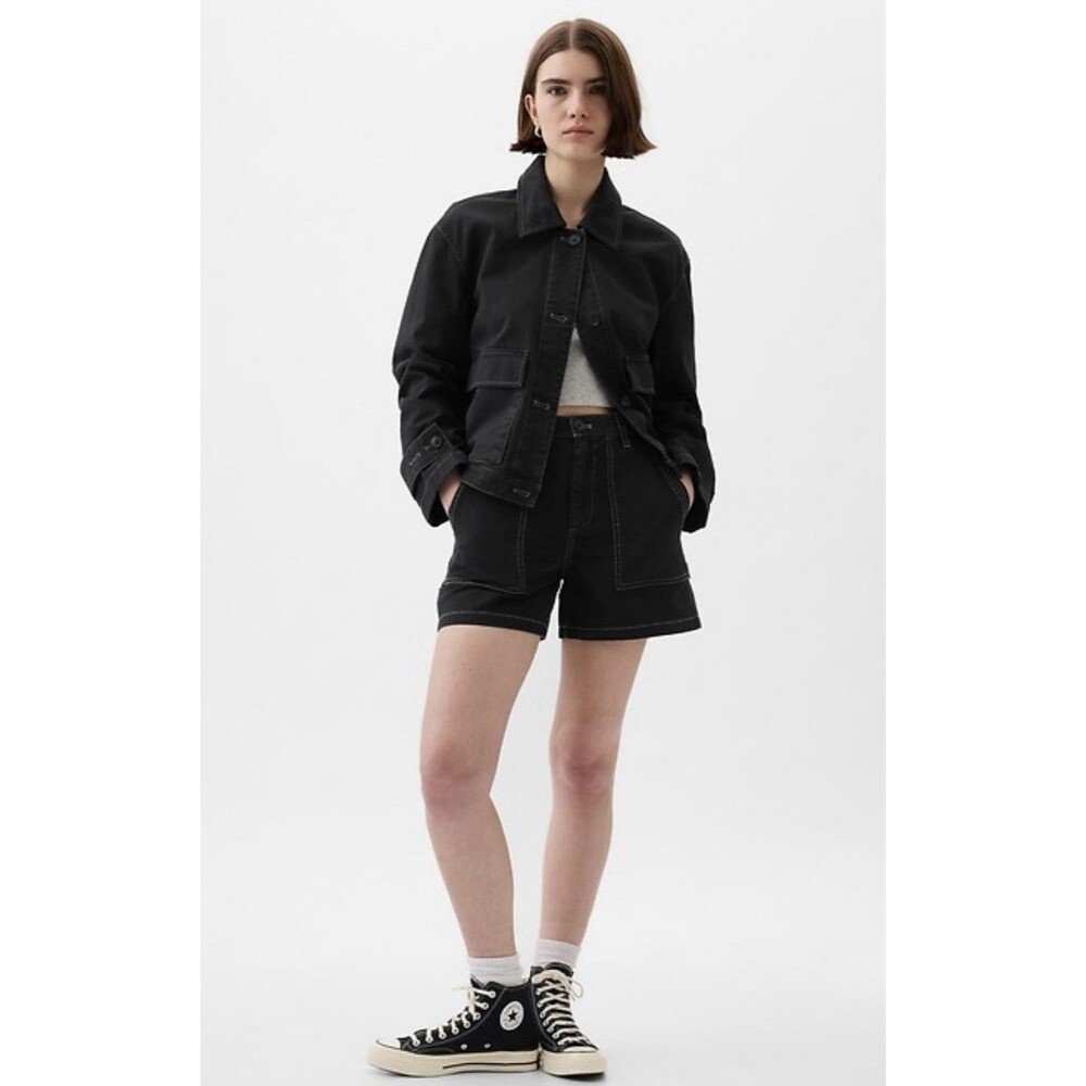 Gap Womens Sm Relaxed Easy Utility Jacket Black Cotton Casual Festival
